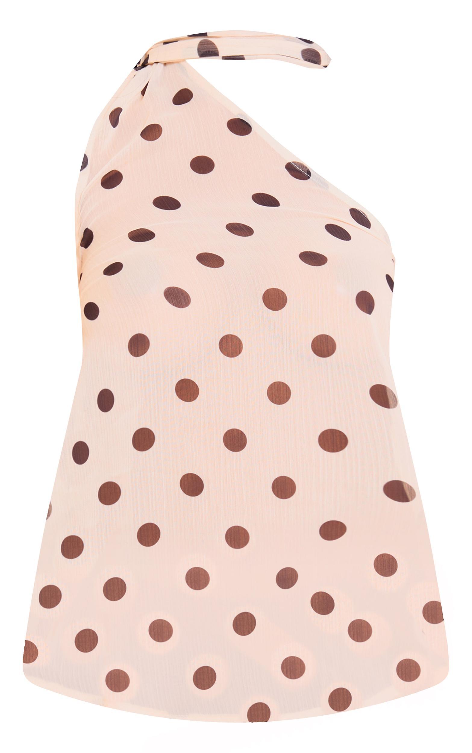 Petite Cream Sheer Polka Dot Tie Halterneck Top Product Image
