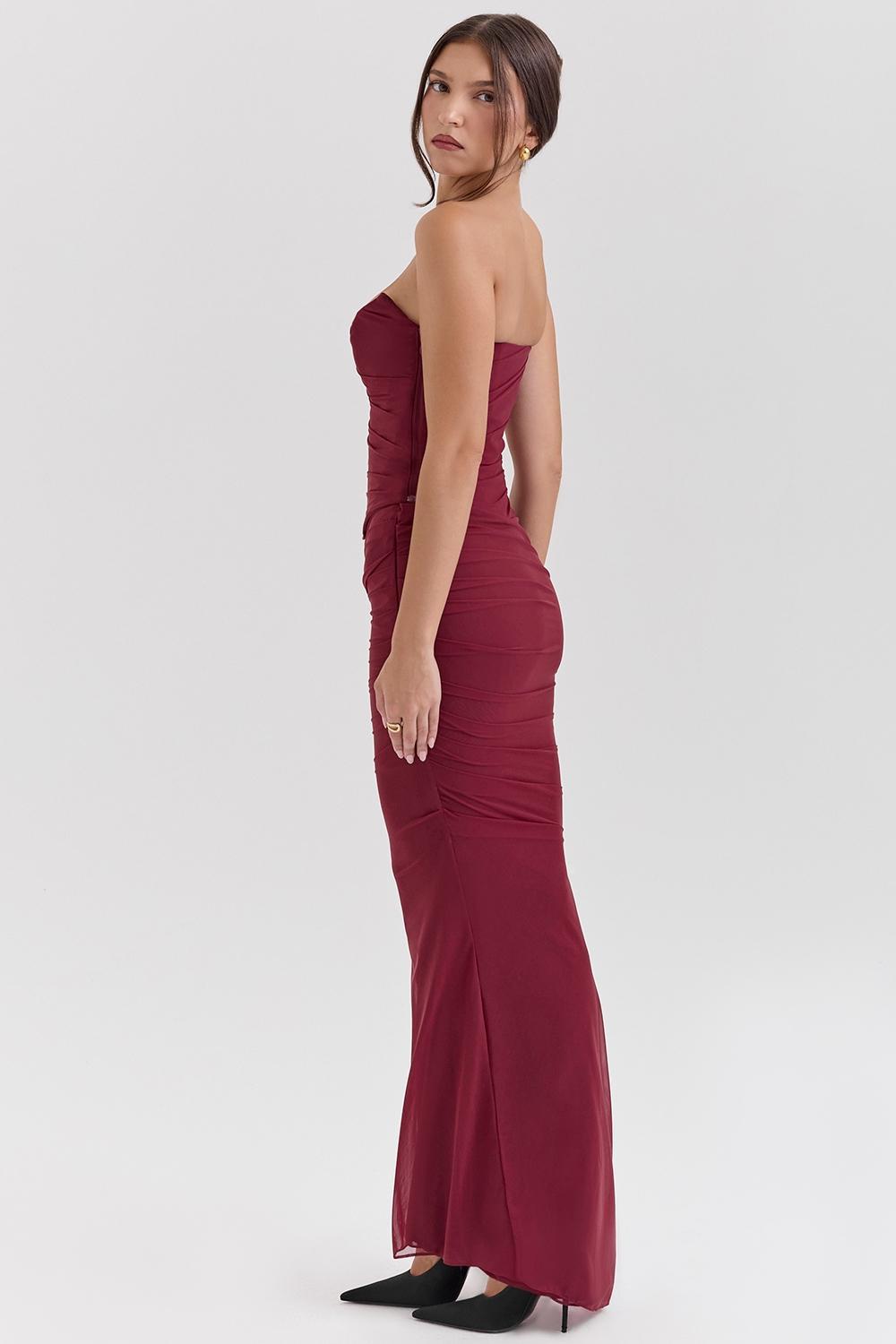 Cassidy  cabernet fluted hem mesh maxi skirt Product Image