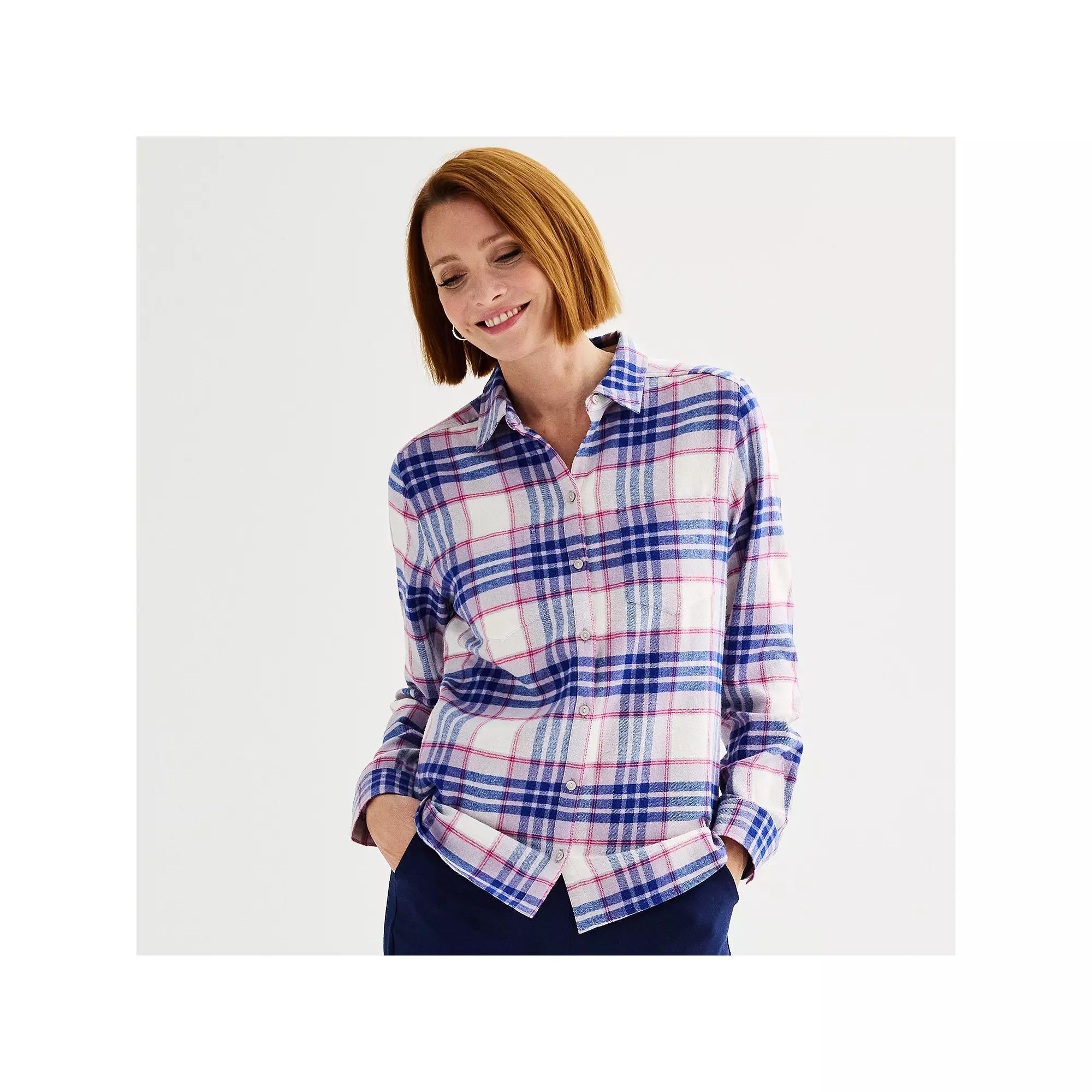 Petite Croft & Barrow® The Extra Soft Plaid Flannel Shirt, Women's, Size: XS Petite, Pink Color Plaid Product Image