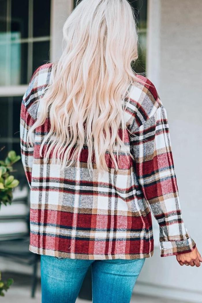 Plaid Print Pocketed Shacket Product Image