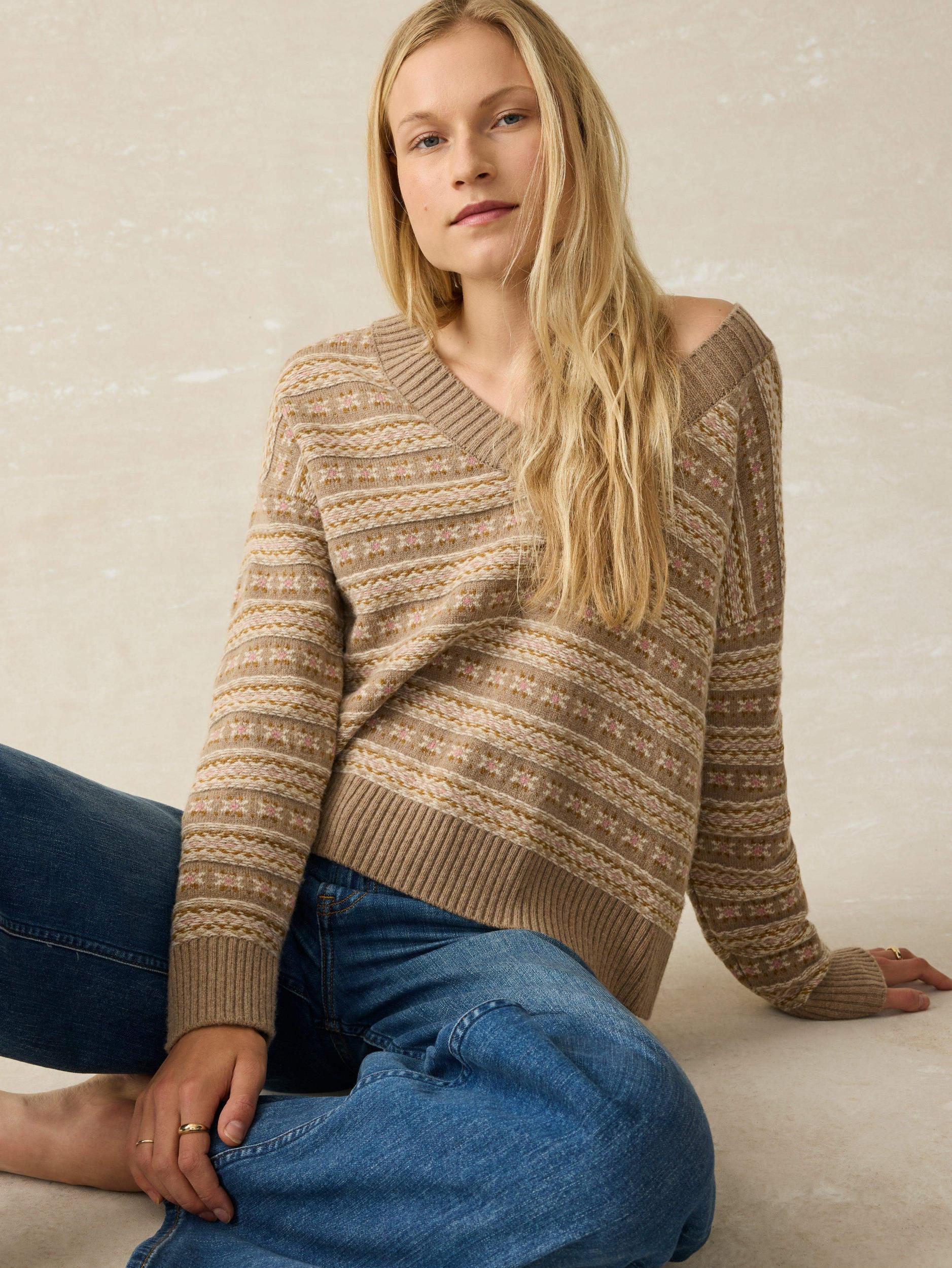 Highland Fairisle V-Neck Sweater - Sugar Cookie Fairisle Female Product Image