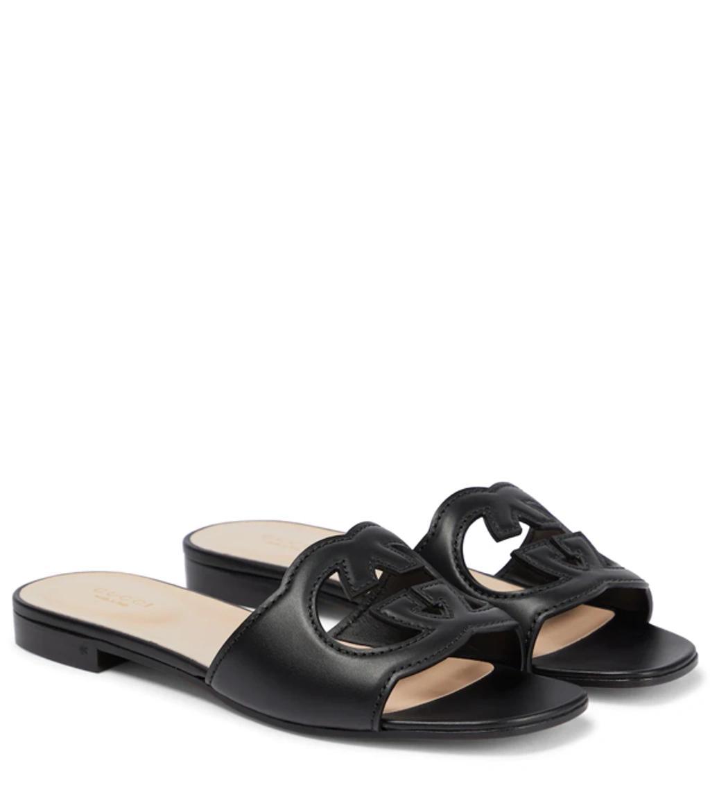 GUCCI Interlocking G Cutout Leather Sandal In Black Product Image