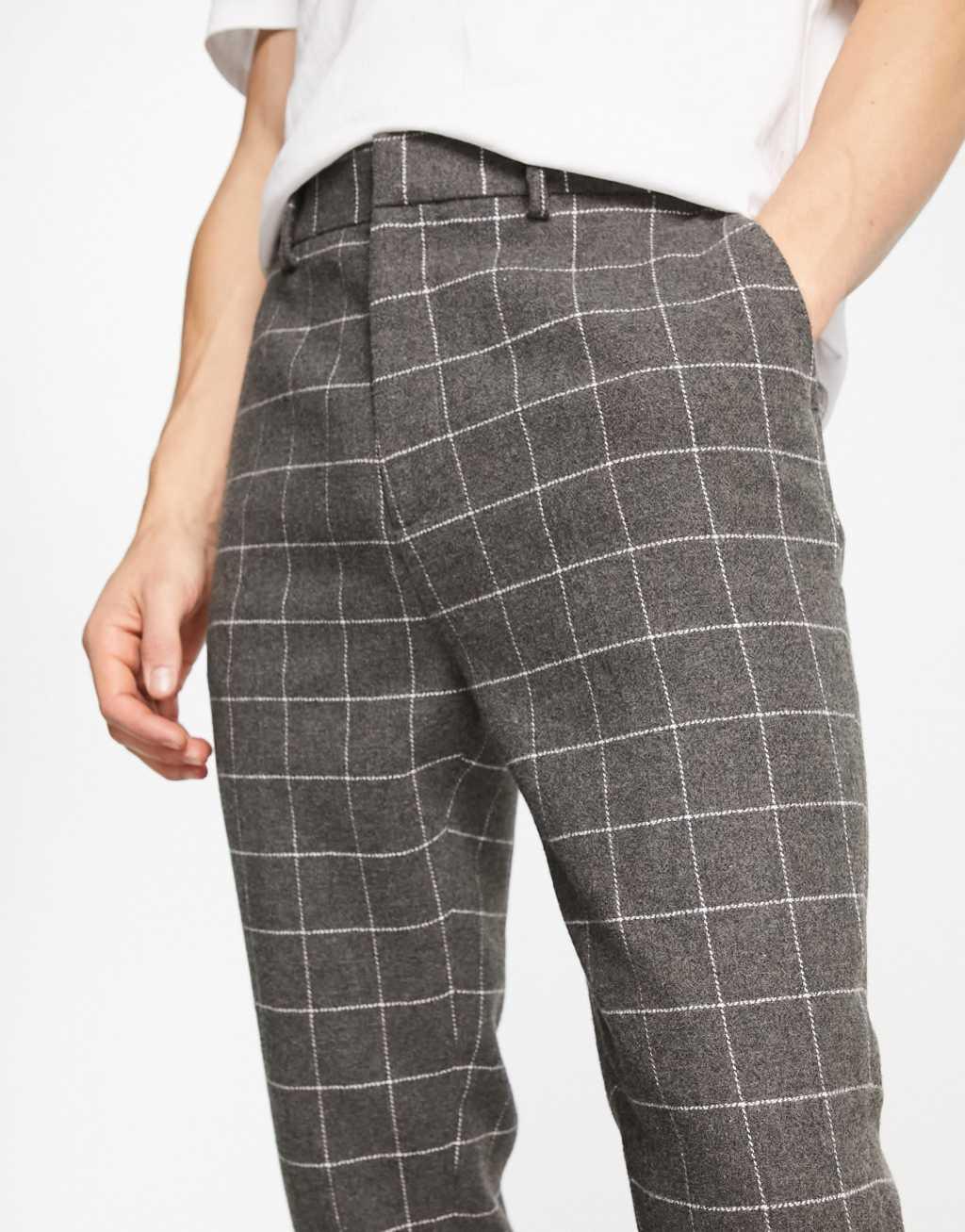 ASOS DESIGN tapered wool mix smart pants in charcoal window plaid Product Image