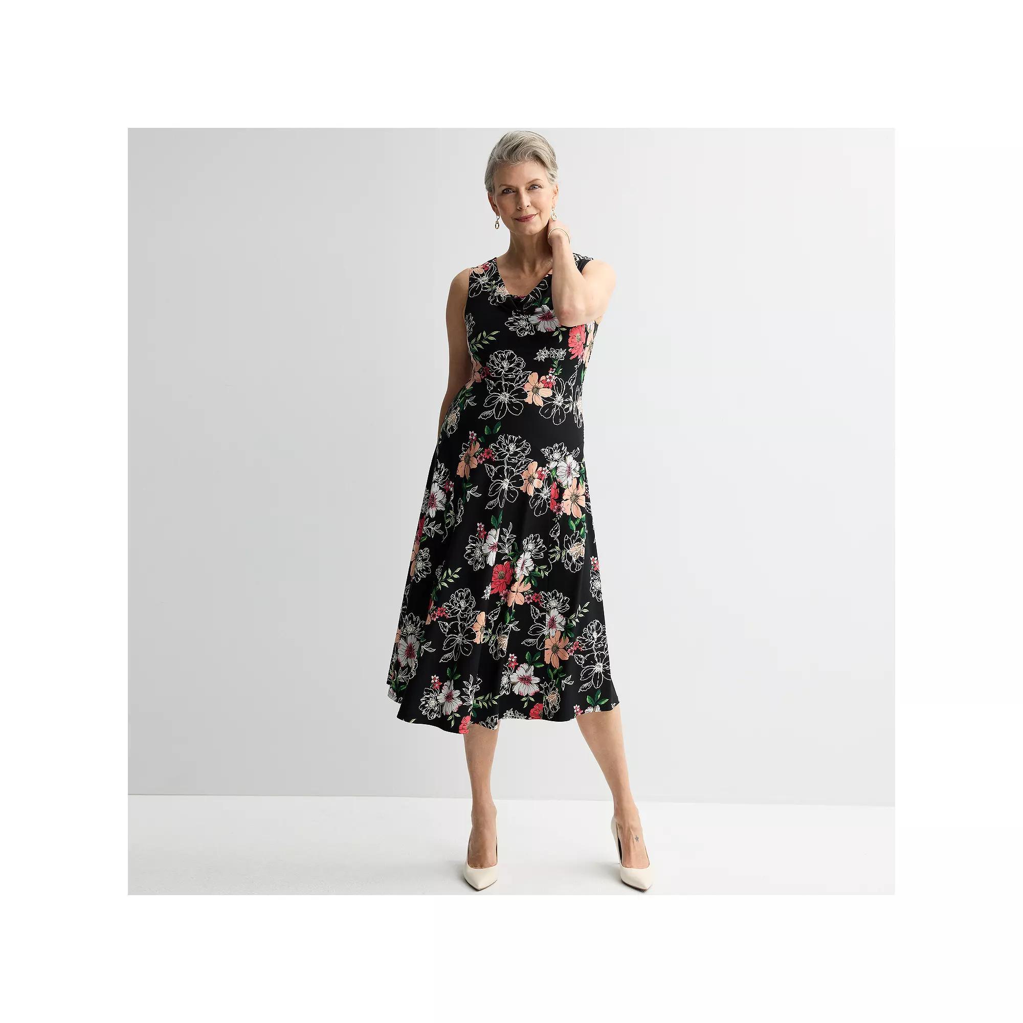 Petite Robbie Bee Sleeveless Floral Print Midi Dress, Women's, Size: Medium Petite, Black Product Image