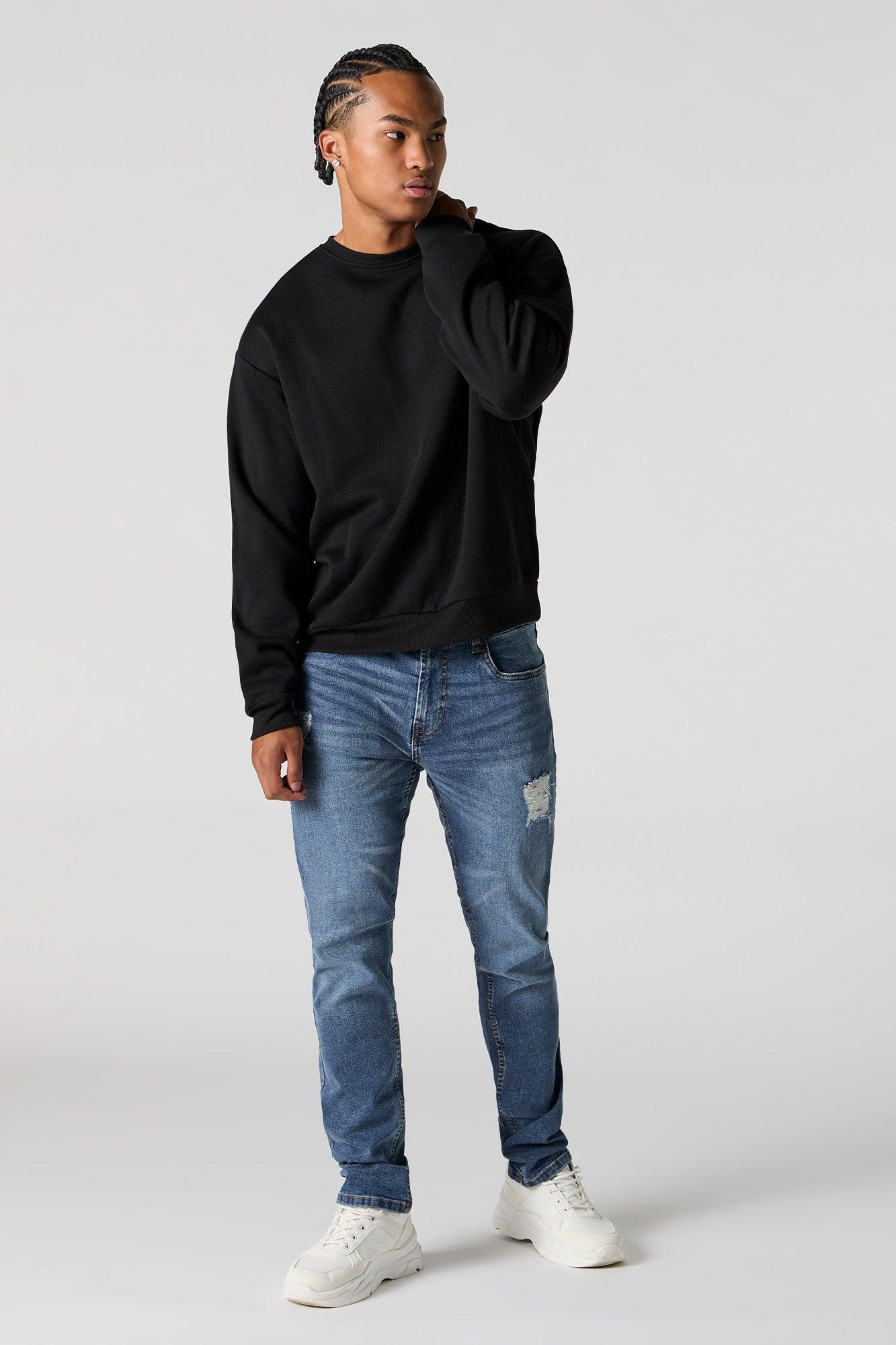 Solid Fleece Crewneck Sweatshirt Male Product Image