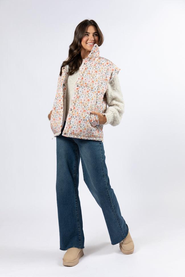 Cool Down Multi Floral Printed Puffer Vest FINAL SALE Product Image