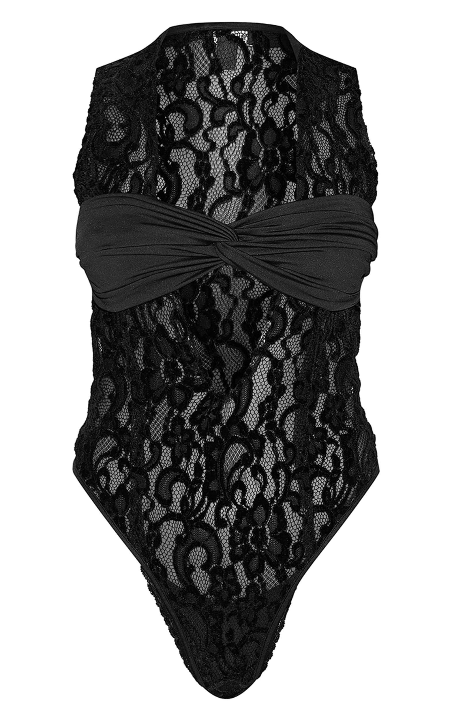 Black Velvet Lace Plunge Bodysuit Product Image