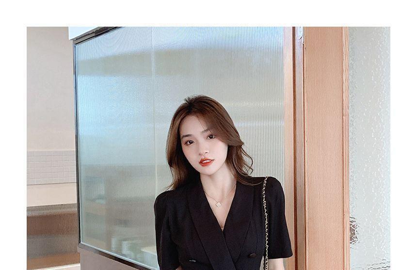 Set: Short-Sleeve V-Neck Plain Mini Blazer Dress + Shorts Product Image