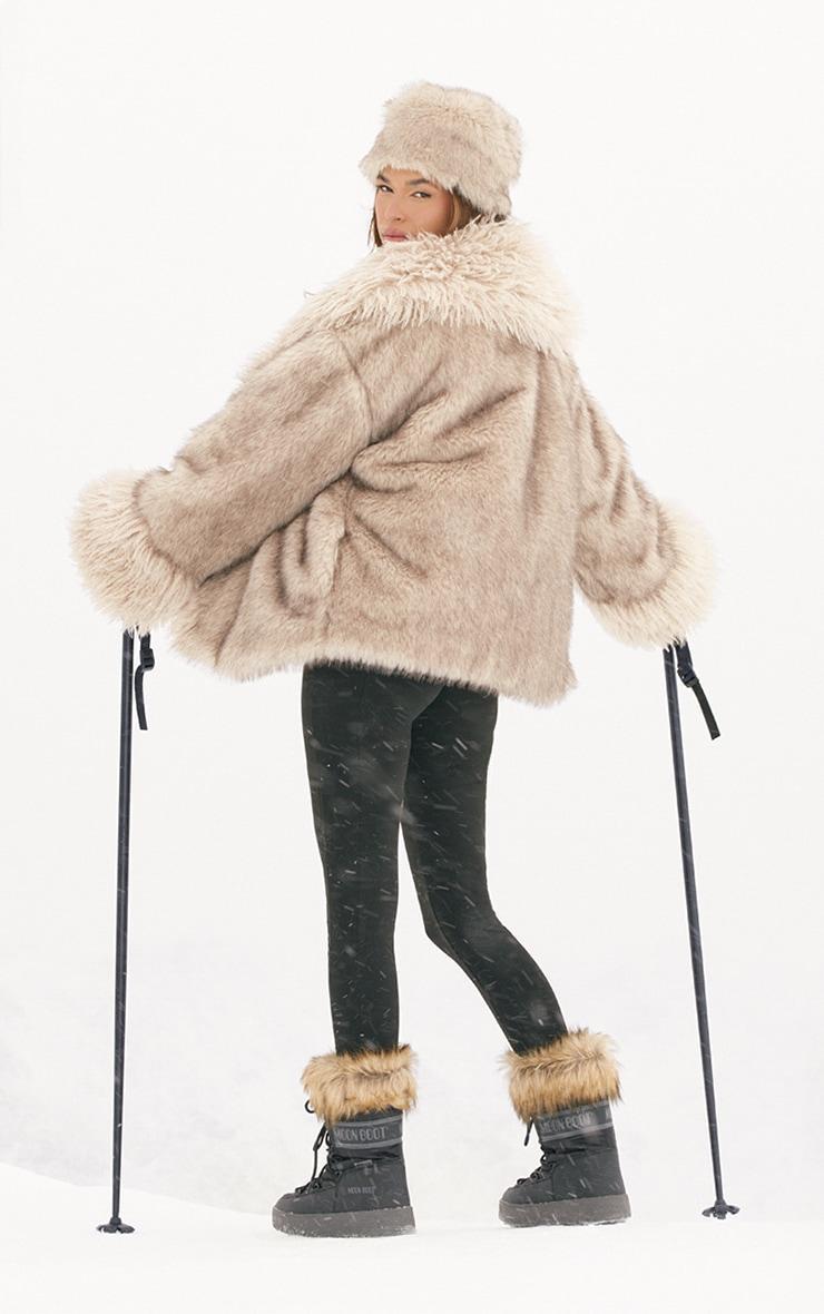 Brown Faux Fur Exaggerated Collar Coat Product Image