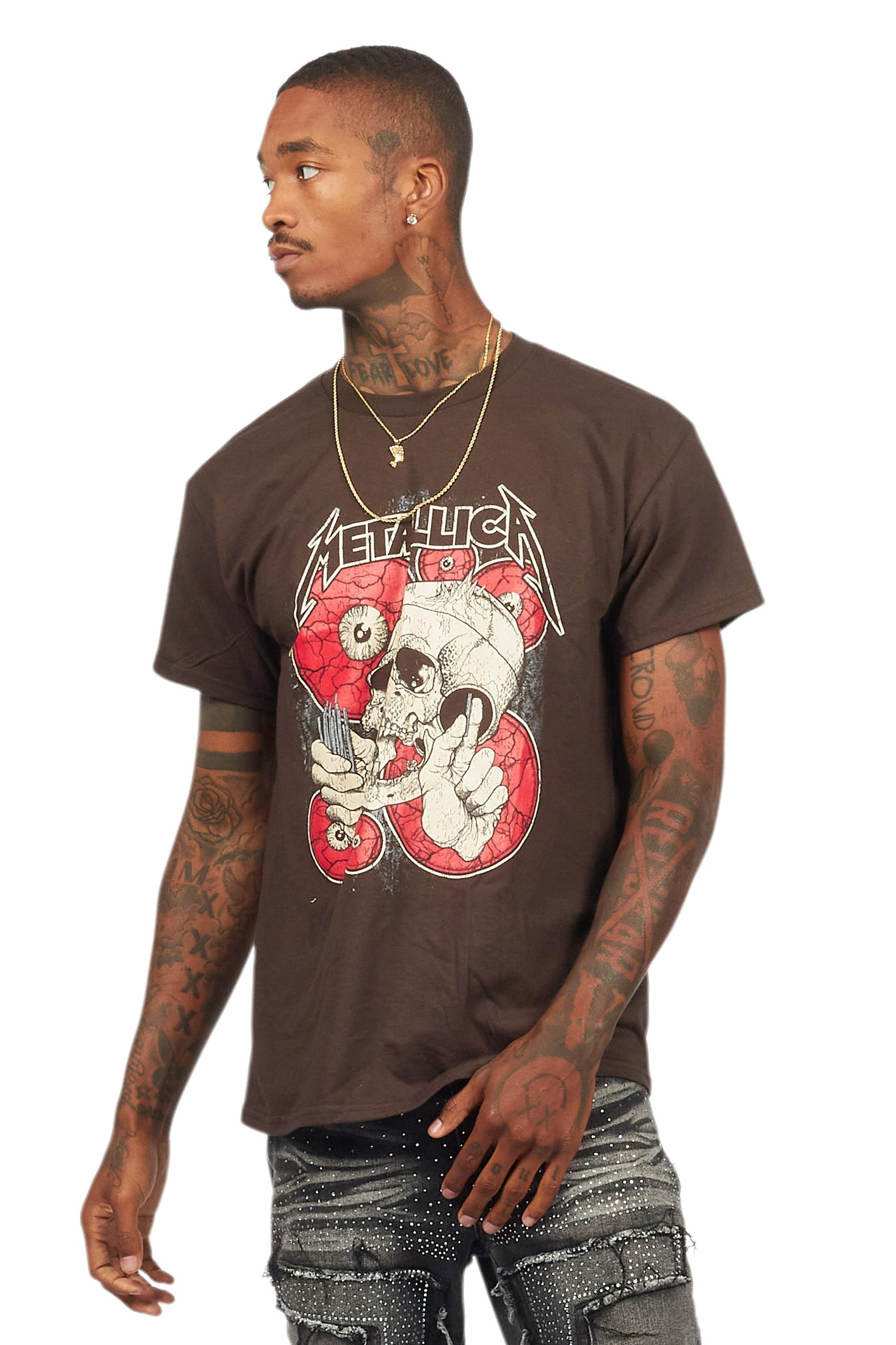 Metallica Skulls Brown/Red Graphic T-Shirt Male Product Image