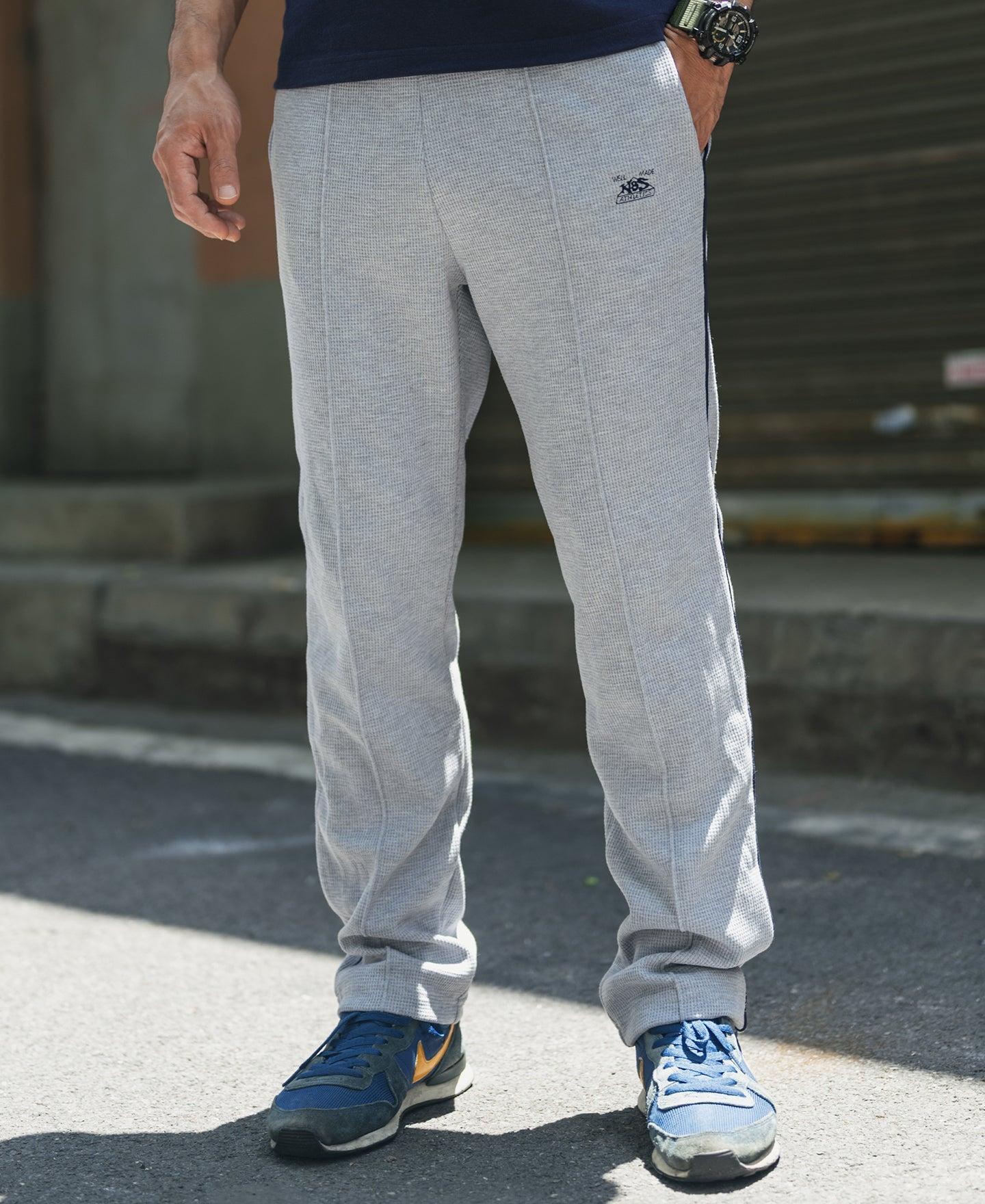 1970s Heavyweight Waffle Knit Jogger Pants - Gray Product Image