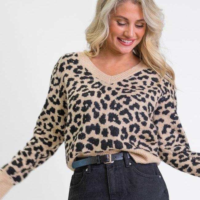 Fierce Feelings V-Neck Leopard Sweater FINAL SALE Product Image