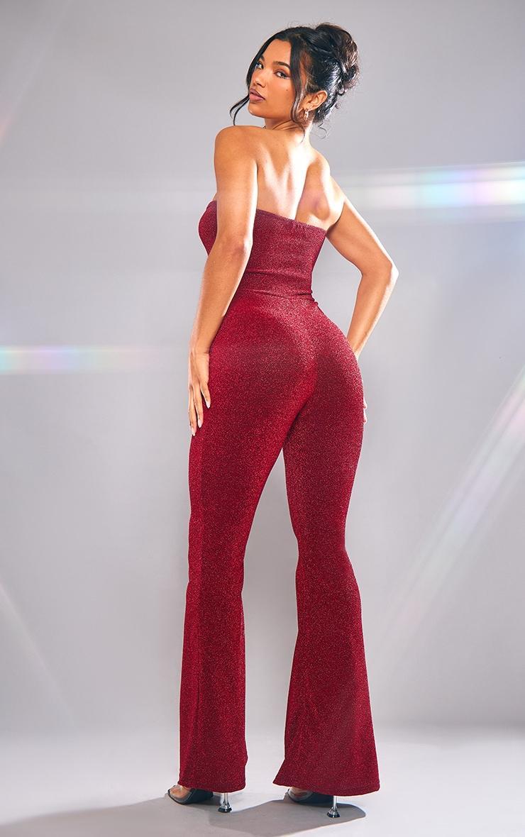 Burgundy Glitter Knot Cut Out Bandeau Jumpsuit Product Image
