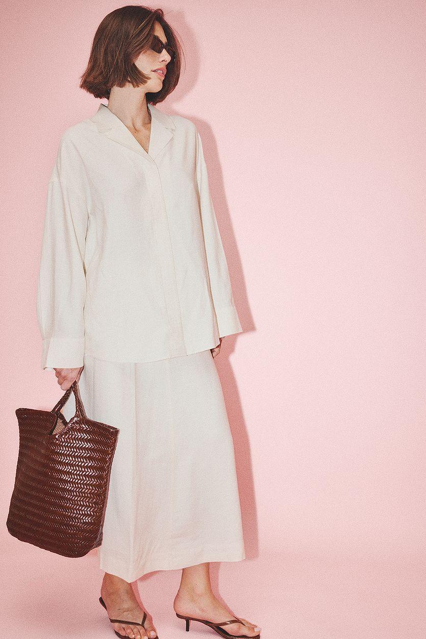 Linen Blend A-line Midi Skirt Product Image