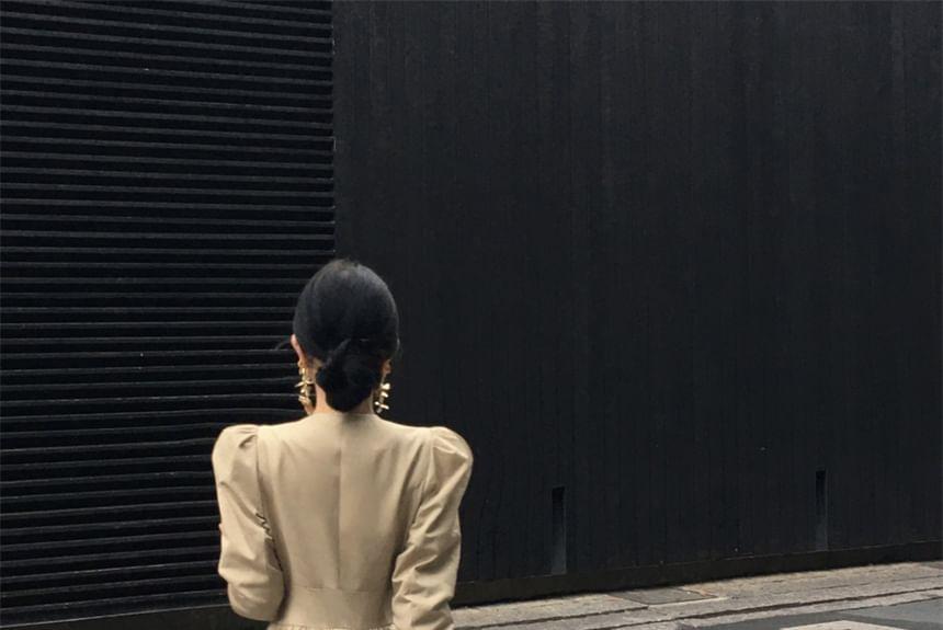 Notch Lapel Plain Double-Breasted Midi A-Line Coat Dress Product Image