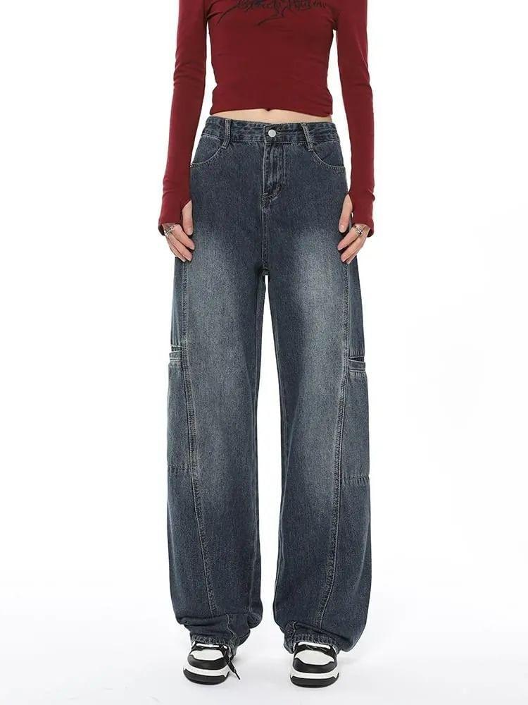 Low Rise Washed Paneled Wide Leg Jeans Product Image