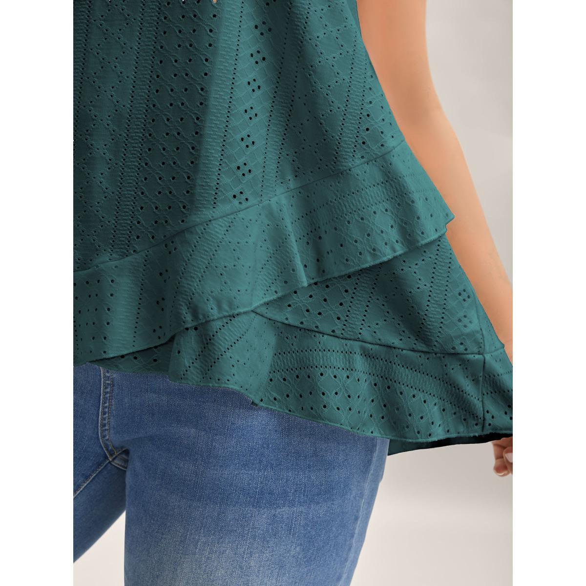 Plus Size Textured Knit Overlap Hem Tank Top Women DarkSlateGray Overlapping Round Neck Everyday-Casual Tank Tops Camis BloomChic 22-24/3X Product Image