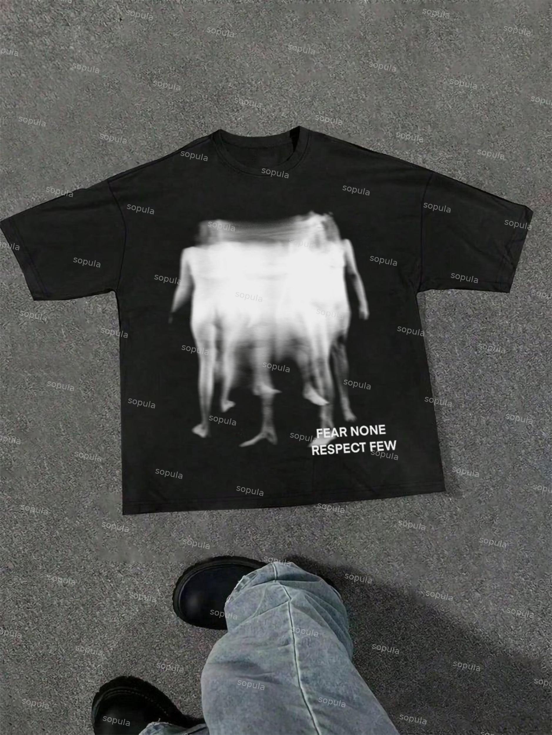 Fear None, Respect Few Abstract Fuzzy Shadow Graphic Cotton T-shirt Product Image