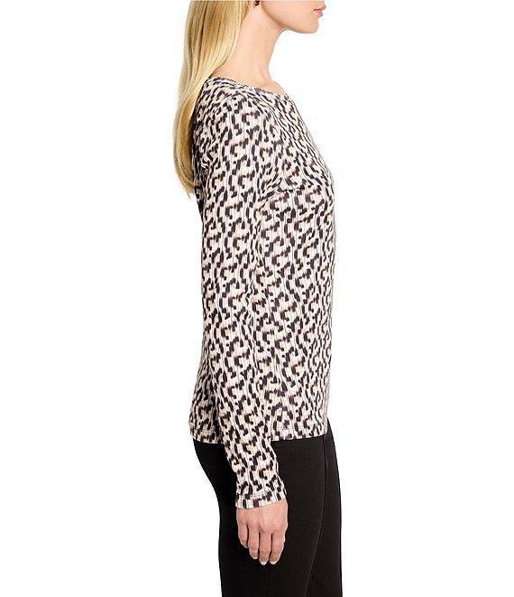 NIC + ZOE Printed Knit Boat Neck Long Sleeve Tee Product Image