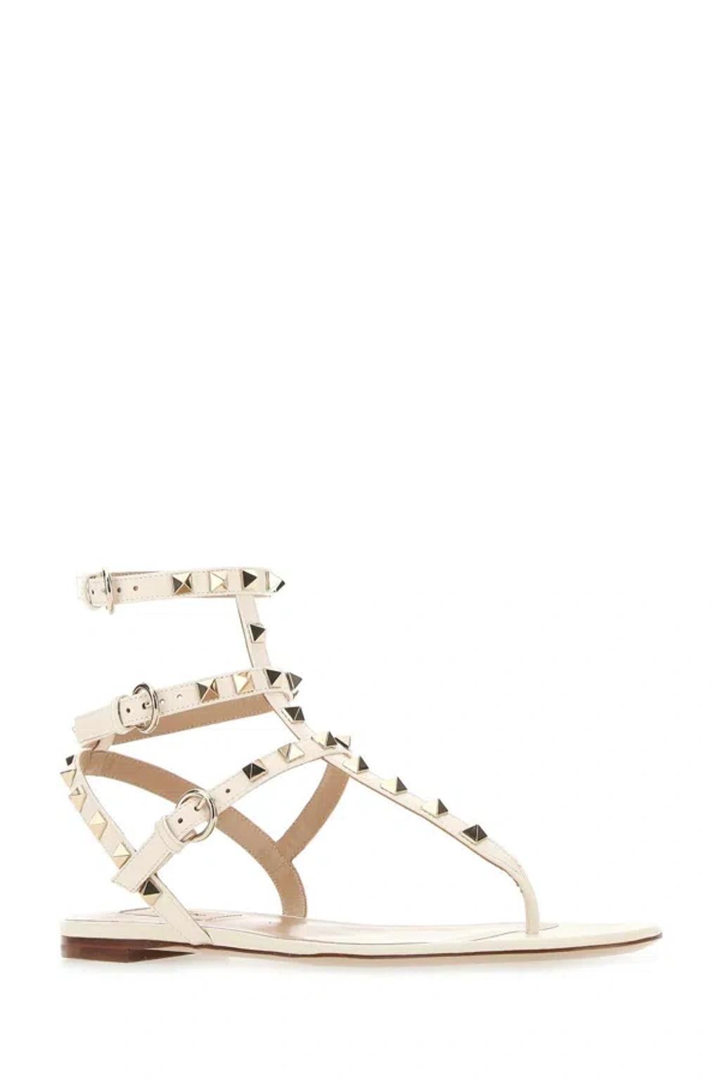 VALENTINO GARAVANI Valentino Rockstud Caged Leather Ankle Strap Sandal In White Product Image