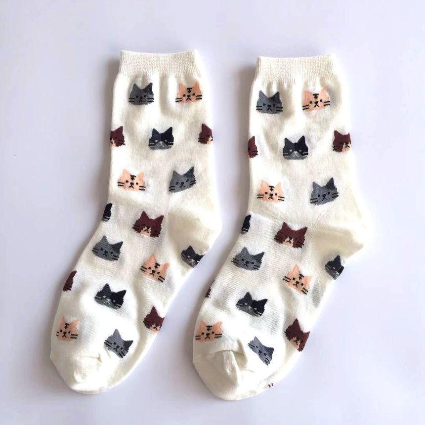 Cat Print Crew Socks / Set Product Image