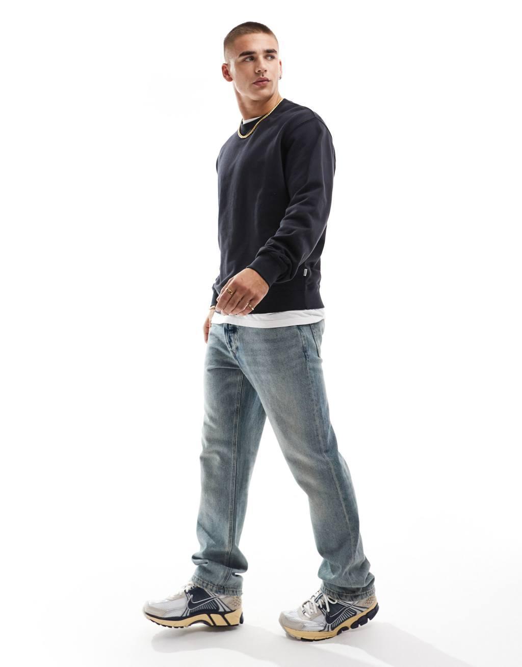 Jack & Jones oversized crew neck sweatshirt in navy Product Image