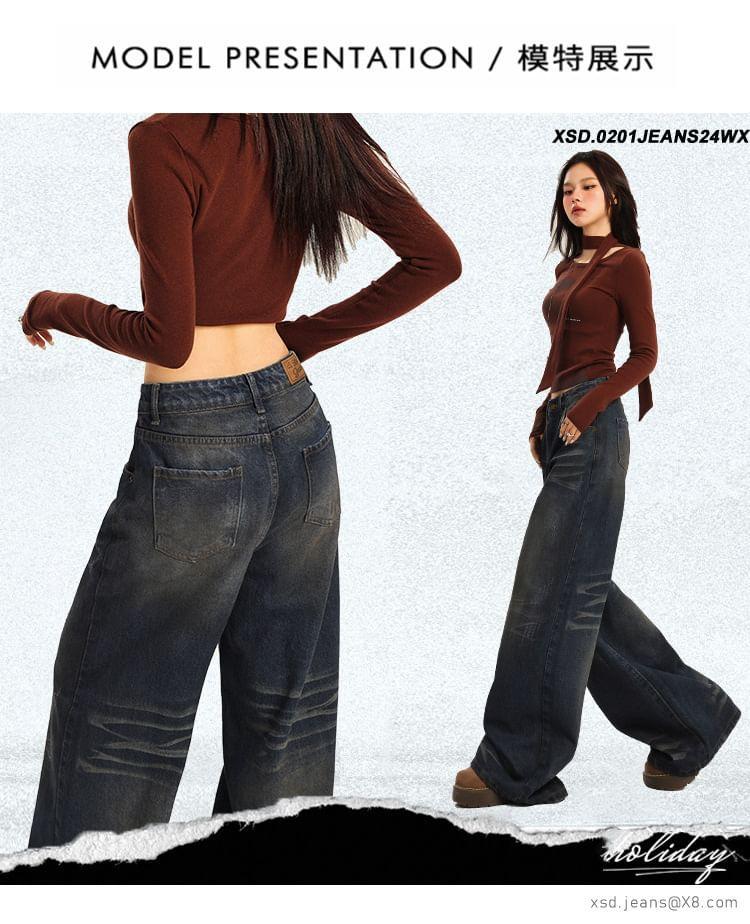 High Rise Washed Wide Leg Jeans (Various Designs) Product Image