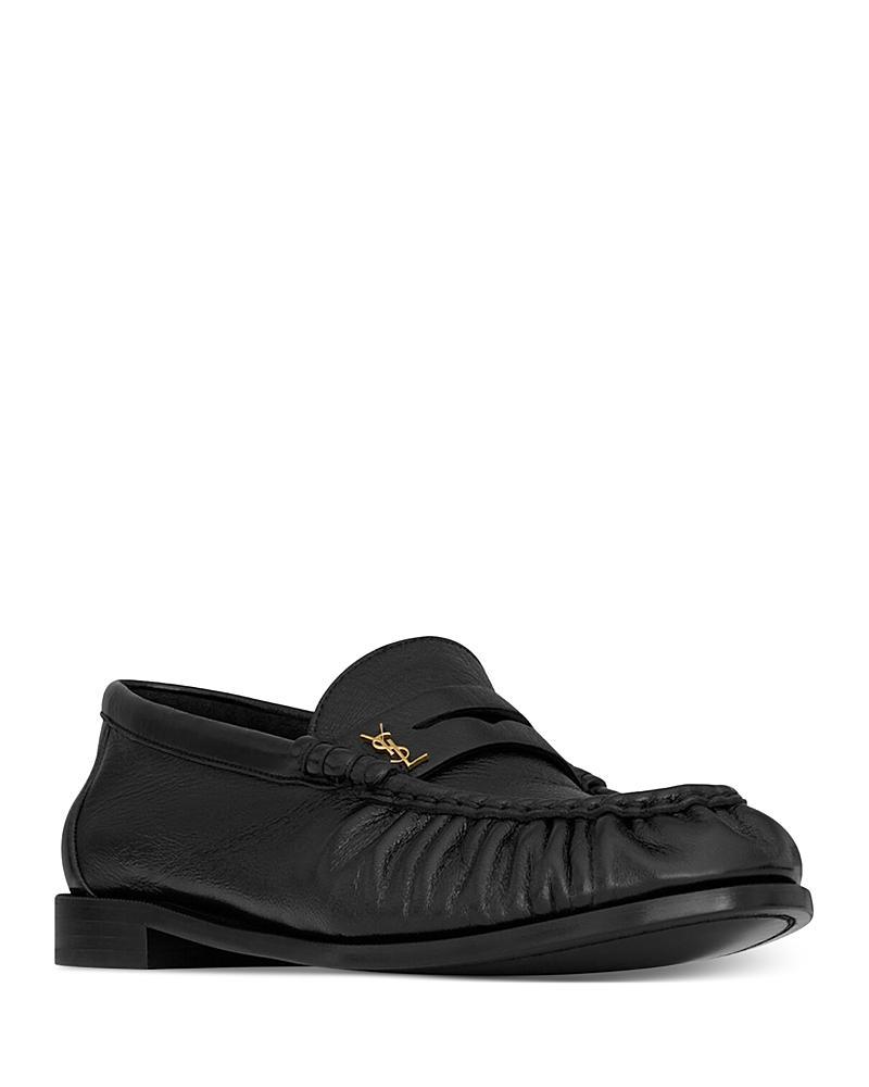 Saint Laurent Womens Le Loafer Penny Slippers in Shiny Creased Leather Product Image