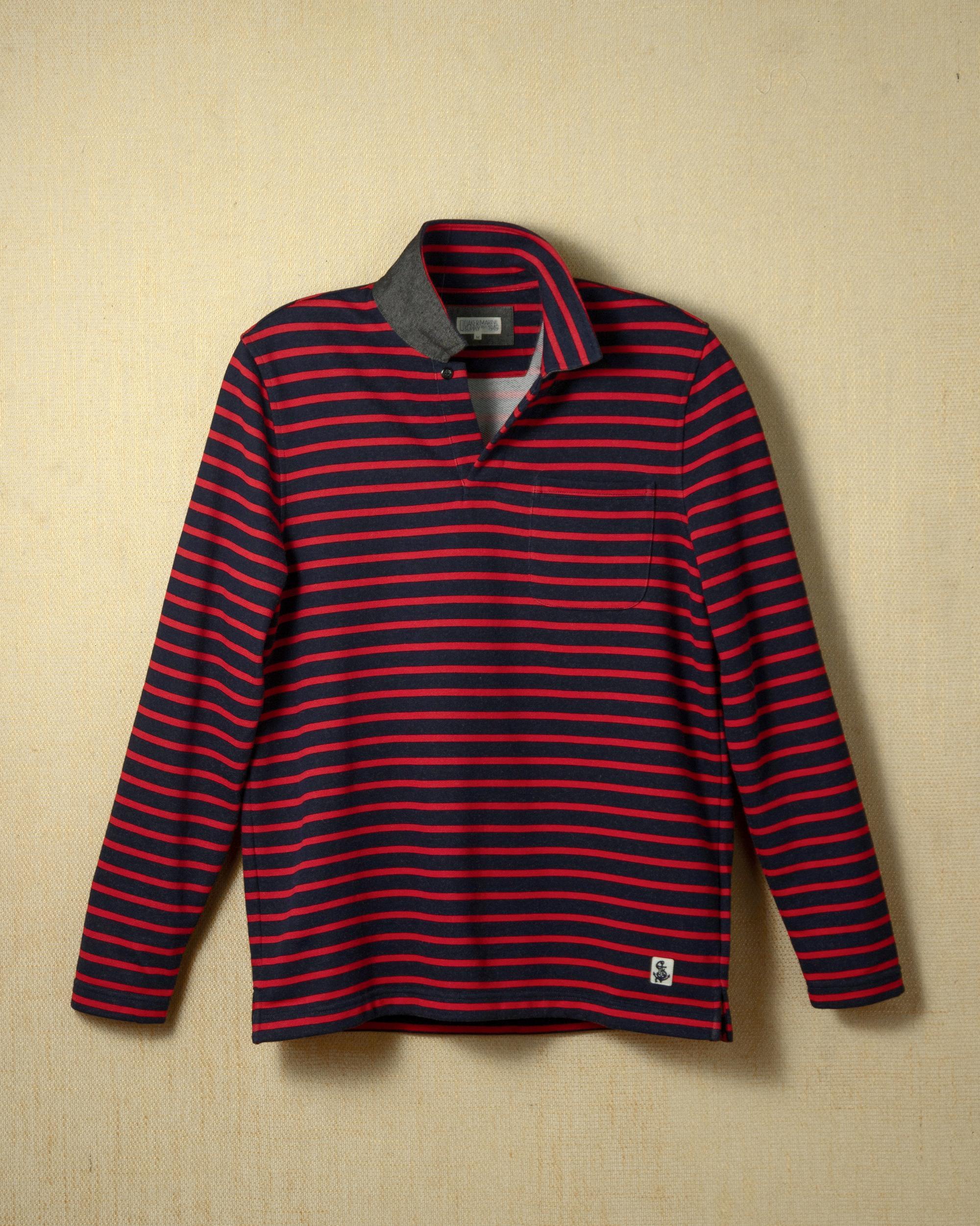 Acadia Polo in Navy/Breton Red Loopback Terry Product Image