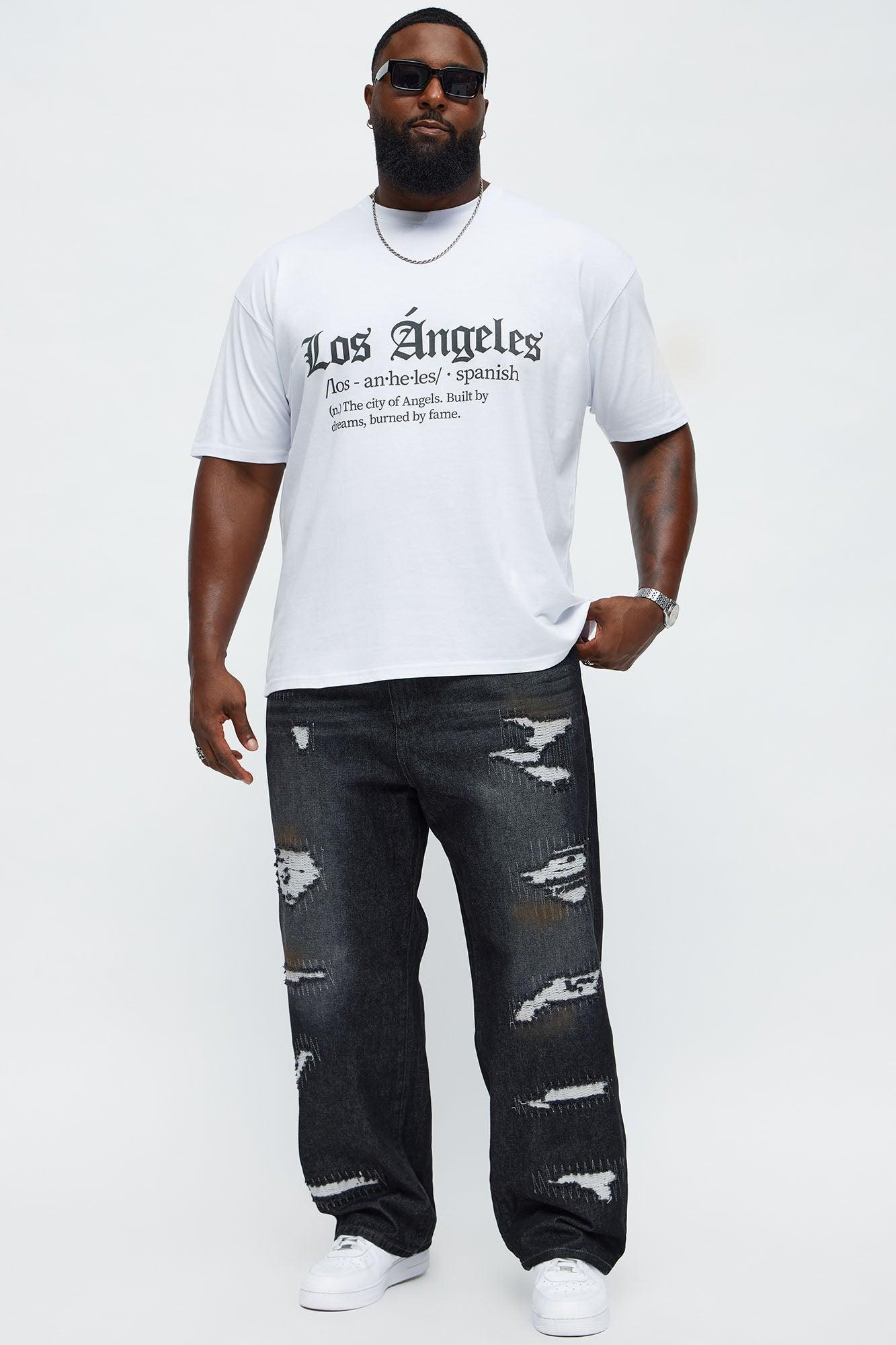 Baggy Vandal Stitch Distressed Jeans - Black Wash Male Product Image