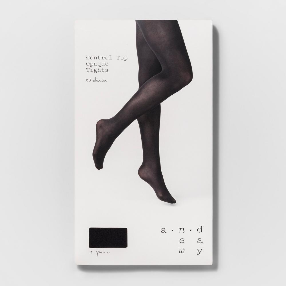Women's 50D Opaque Control Top Tights - A New Day™ Black L/XL: High Waisted, Solid Pattern, Nylon-Spandex Blend Product Image