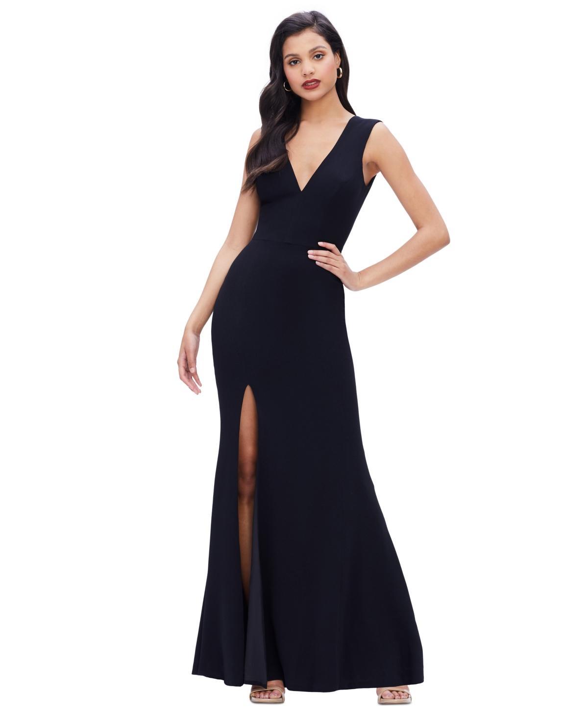 Dress the Population Sandra Crepe Plunge V-Neck Sleeveless Side Slit Gown Product Image