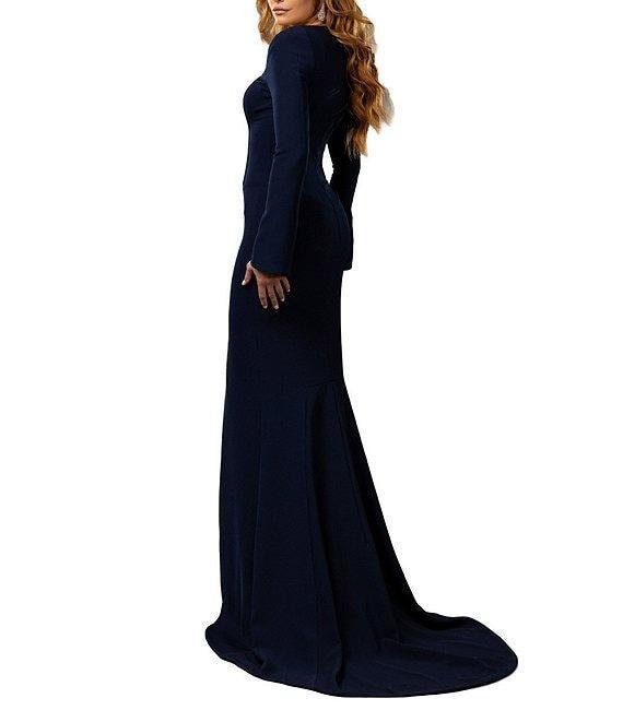 Terani Couture Scoop Neck Long Bell Sleeve Crepe Mermaid Gown Product Image