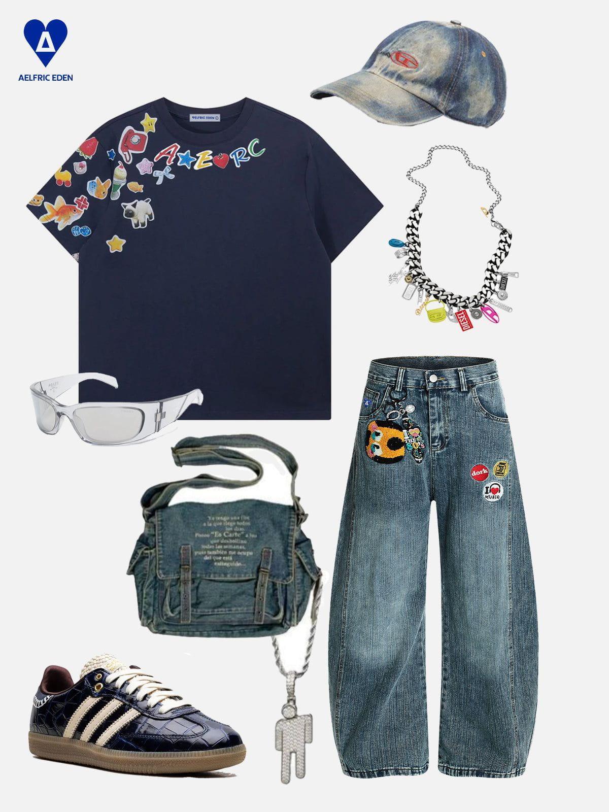 Aelfric Eden Embroidery Baggy Barrel Jeans Product Image