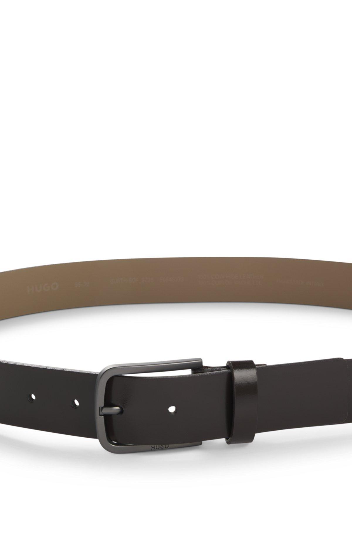 HUGO - Italian-made belt in brush-off leather - Dark Brown Product Image