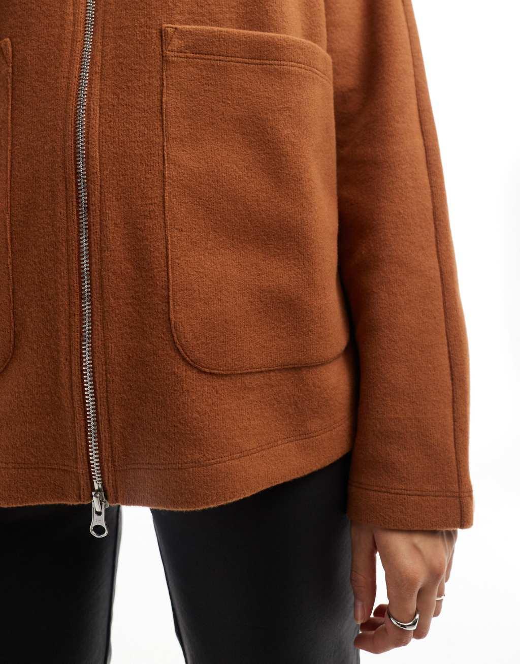 ASOS DESIGN super soft boxy funnel neck zip-up cardigan in navy Product Image