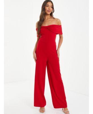 Quiz Womens Bow Bardot Palazzo Jumpsuit Product Image
