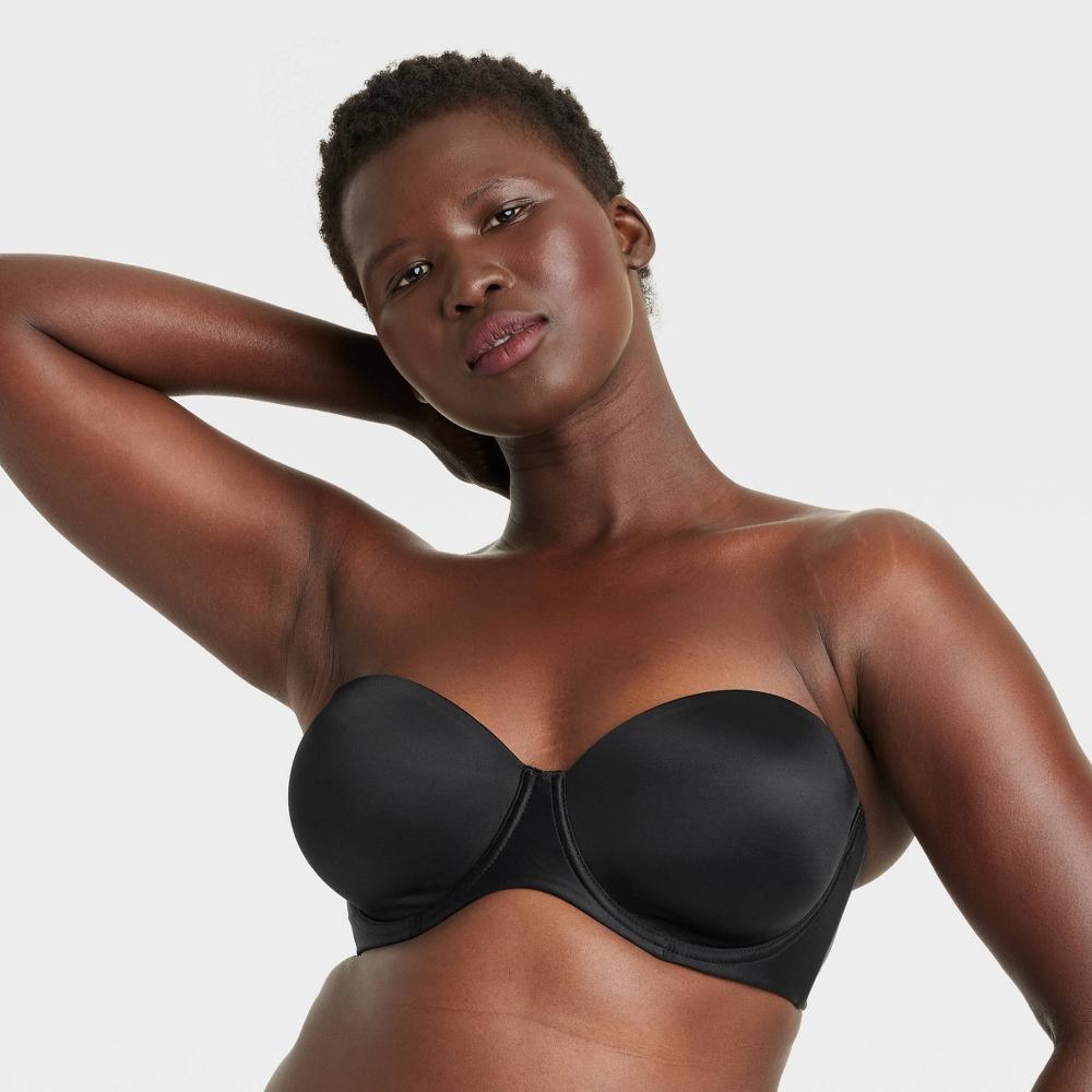 Womens Lightly Lined Strapless Bra - Auden Black 32B: High Support, Adjustable Back Closure Product Image