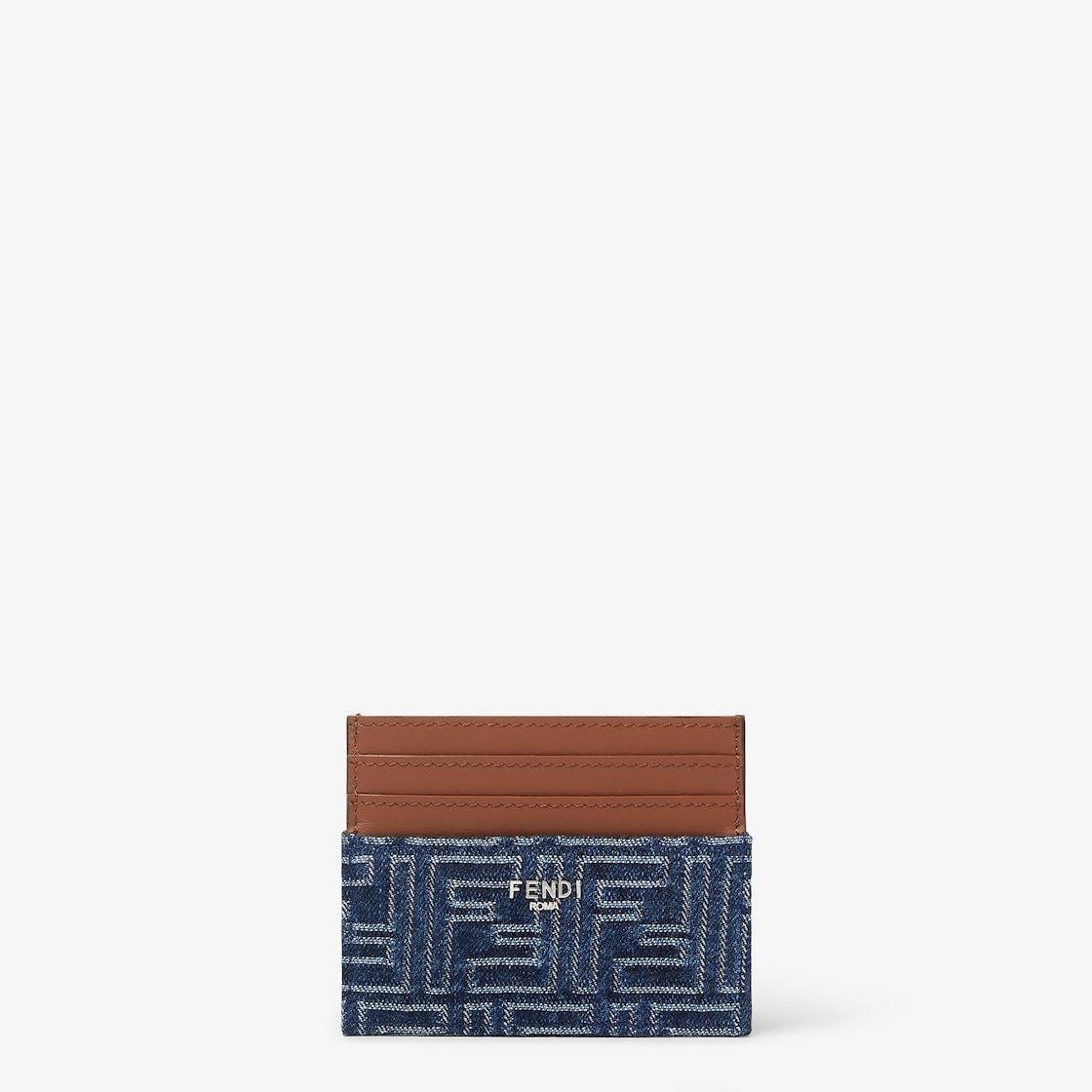 FF Card HolderBrown leather and blue denim-effect FF Jacquard card holder Product Image