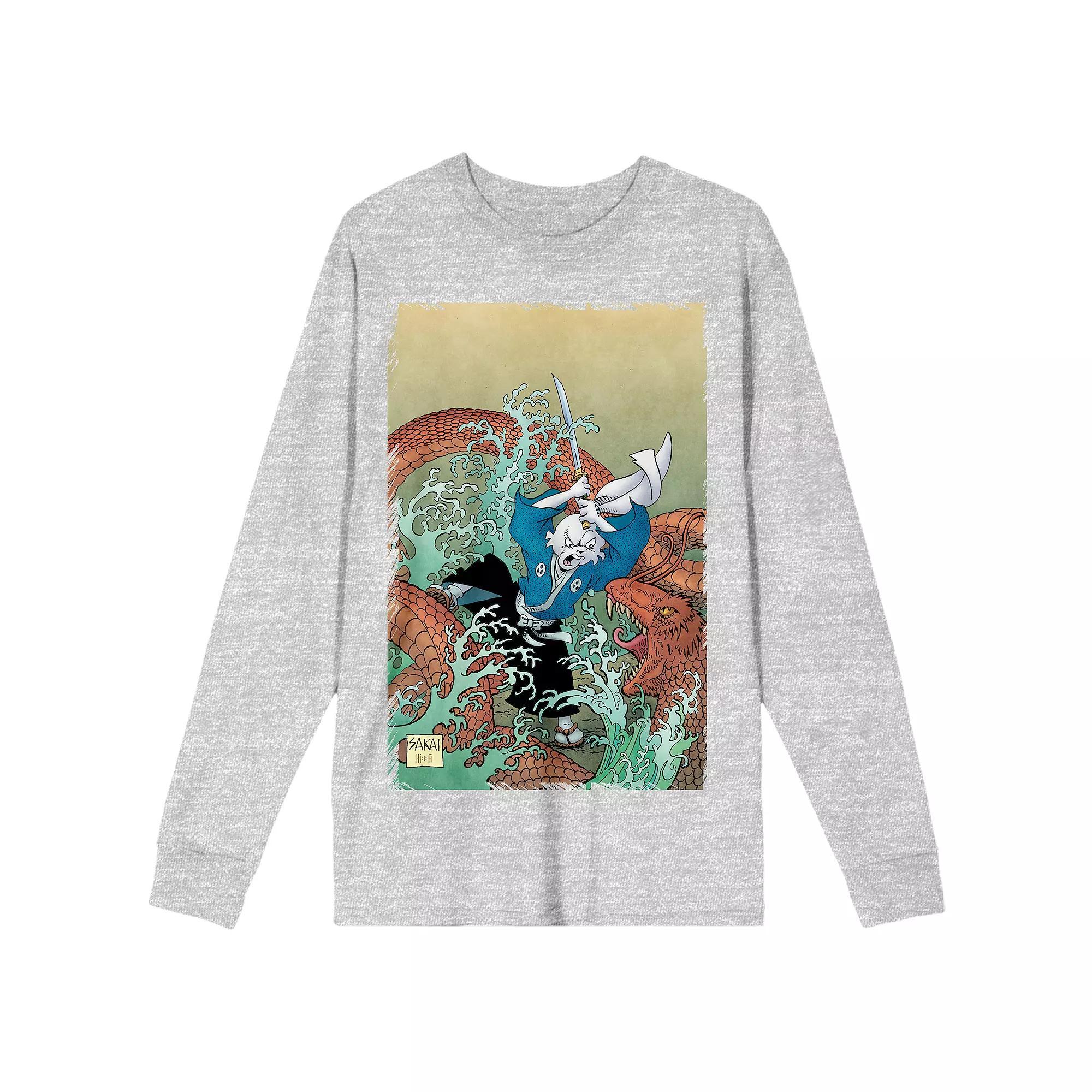 Men's Usagi Yojimbo Miyamoto Usagi Sea Dragon Long Sleeve Graphic Tee, Size: Medium, Gray Product Image