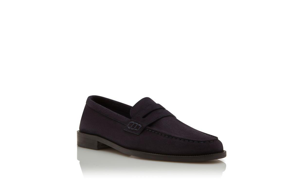 PERRY Navy Blue Suede Penny Loafers  Product Image