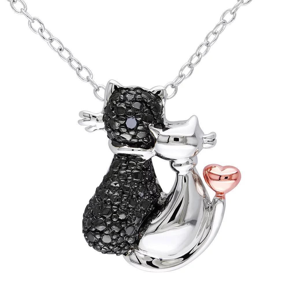 Stella Grace Two-Tone Sterling Silver Black Diamond Accent Cats Necklace, Women's, Size: 18" Product Image