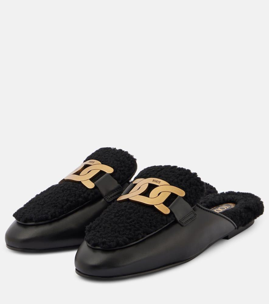 TOD'S Catena Shearling-lined Mules In Black Product Image