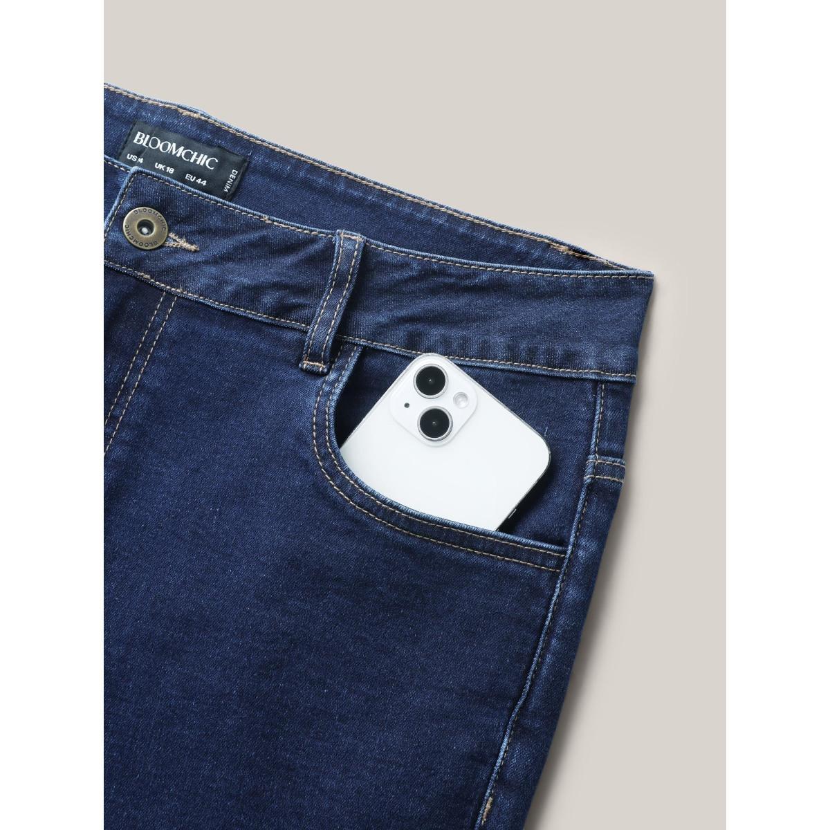 Plus Size Cowboy Waist Bootcut Mid-Rise Jeans Women Darkindigo Medium stretch Slanted pocket Jeans BloomChic 22/3X Product Image