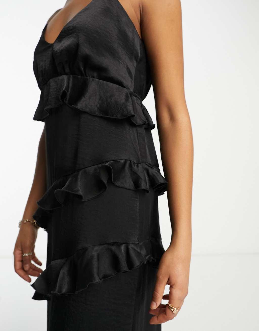 Flounce London Tall satin high waist maxi skirt with leg slit Product Image