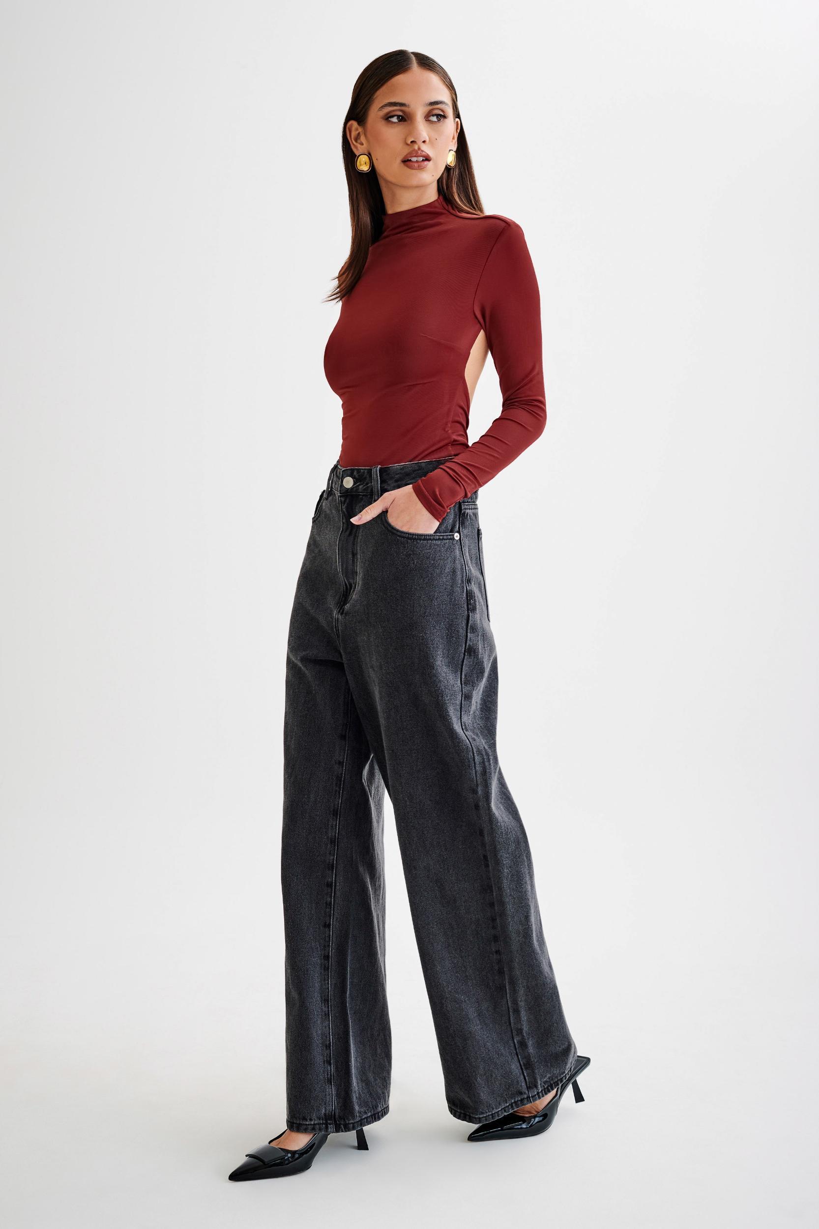 Elani Slinky High Neck Bodysuit - Wine Product Image