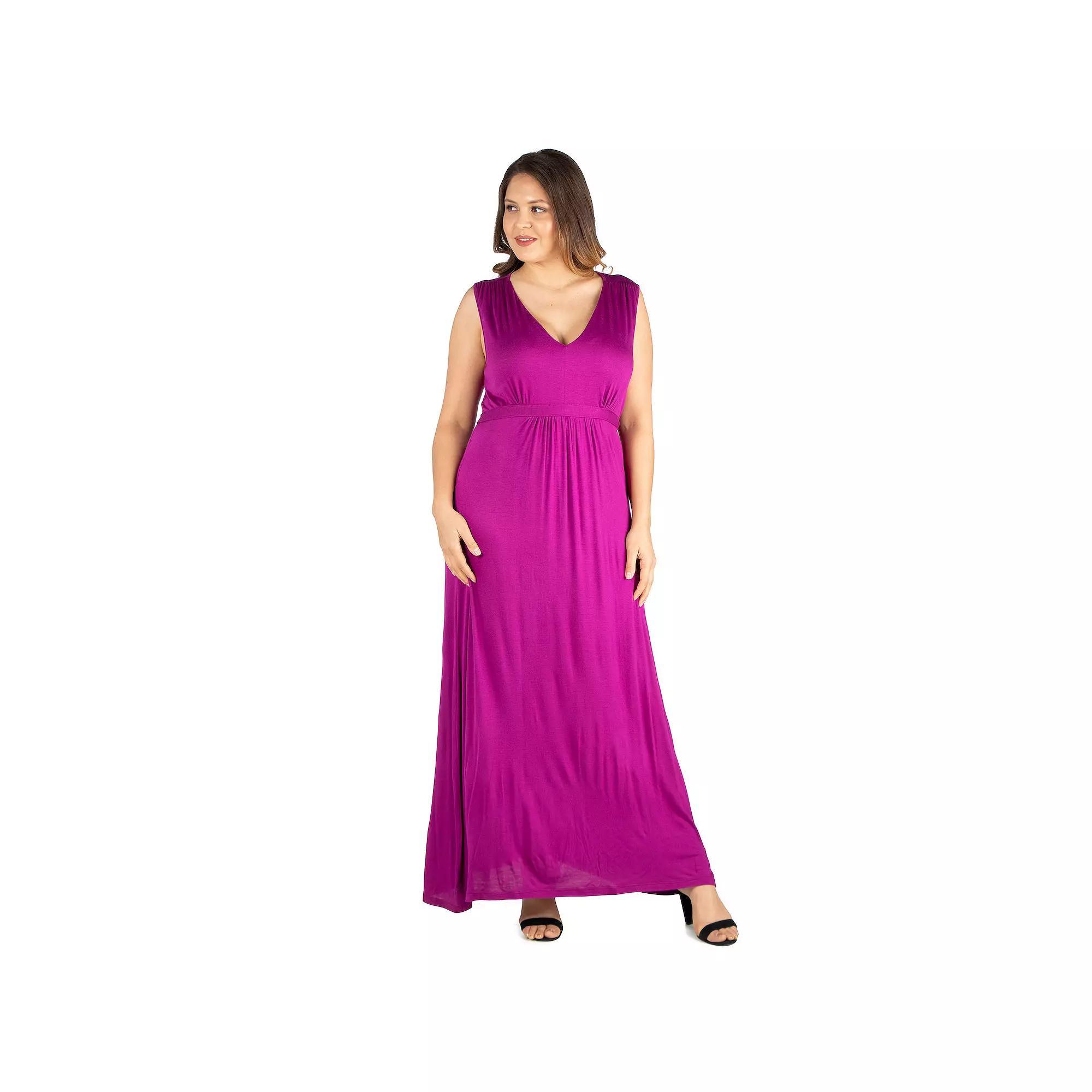 Plus Size 24seven Comfort Apparel Sleeveless Empire Waist Maxi Dress, Women's, Size: 1XL, Royal Product Image