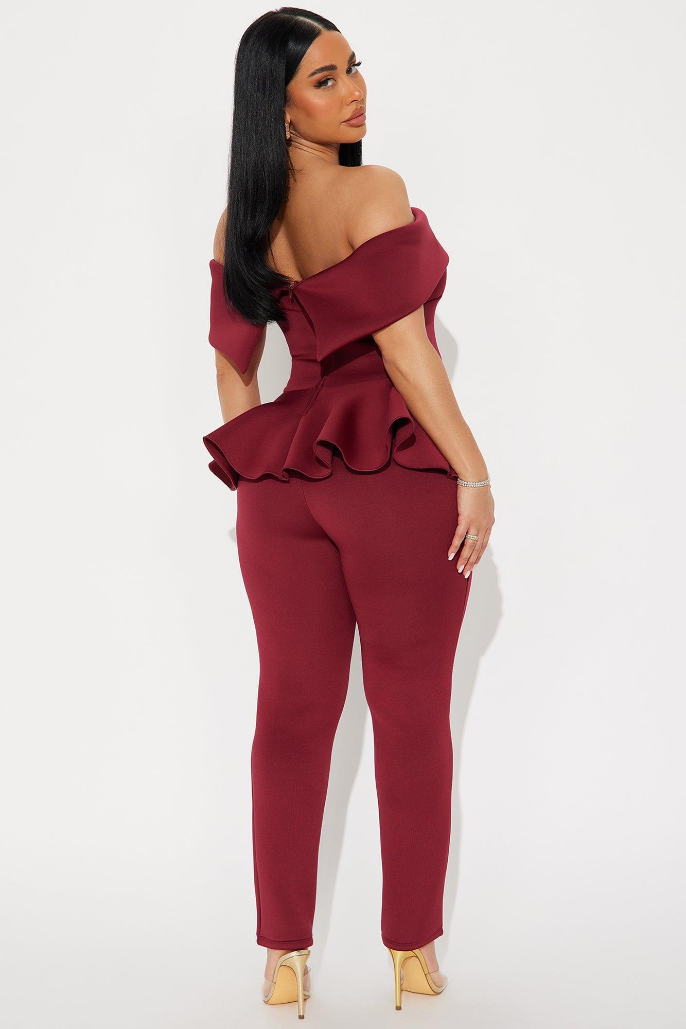My Pretty Peplum Pant Set - Burgundy Product Image