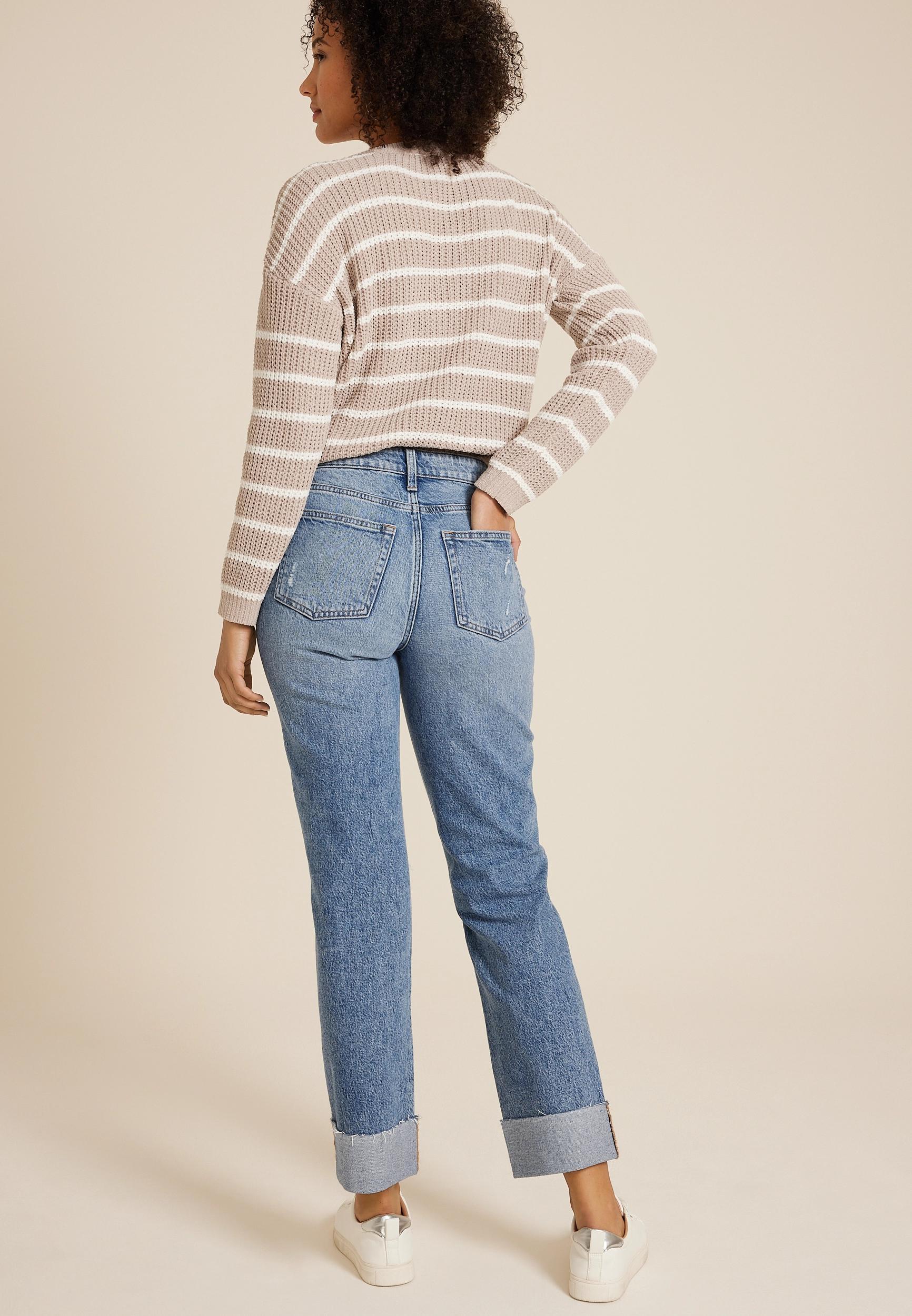 Maurices Womens Edgely High Rise Raw Cuff Hem Relaxed Straight Jeans Product Image