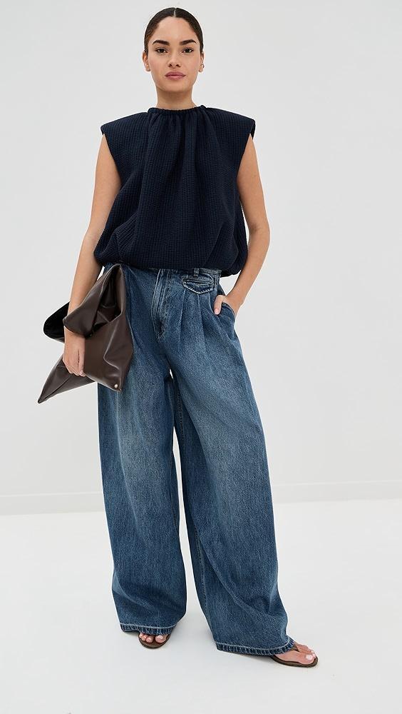 Tibi Quilted Waffle Shirred Neck Top | Shopbop Product Image